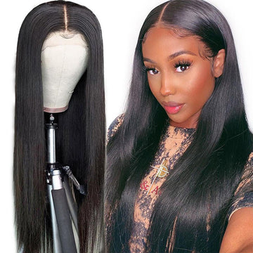GS Virgin Hair Straight  Frontal Wig Pre Plucked 4X4 HD Closure Wig Straight Lace Front Wig  Hd Lace Wig Brazilian Hair